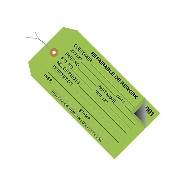 Bsc Preferred 4 3/4 x 2-3/8'' - ''RePairsable or Rework'' Inspection Tags 2 Part-Numbered 000-499-Pre-Wired, 500PK BUY00030771 - main